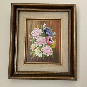 Vintage Small Oil on Canvas Floral Painting